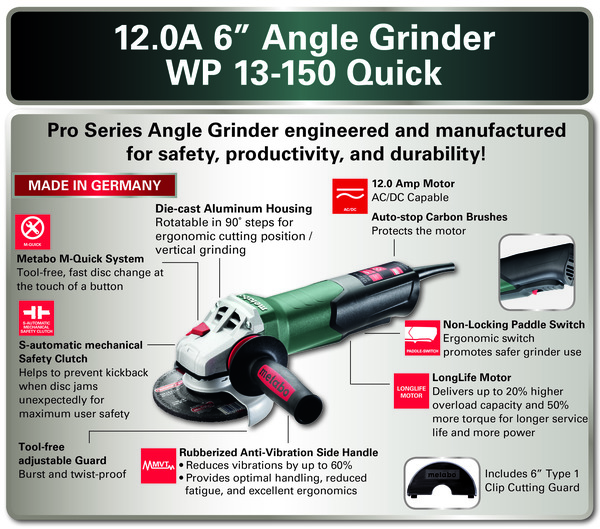 PTM-G603633420 6" Angle Grinder - 10,000 RPM - 12.0 Amps - w/ Non-Locking Paddle